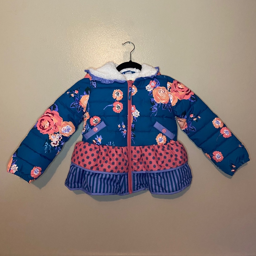 Matilda Jane “Snow Day” Blue and Pink Floral Coat